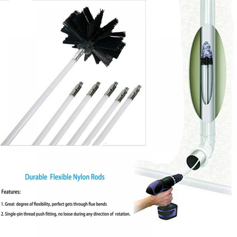 Dryer Duct Cleaning Kit Dryer Lint Remover Brush Sweep Kit, Extends Up To  12 Feet, 9 Rods+1 Brush Head, Use With or Without Power Drill