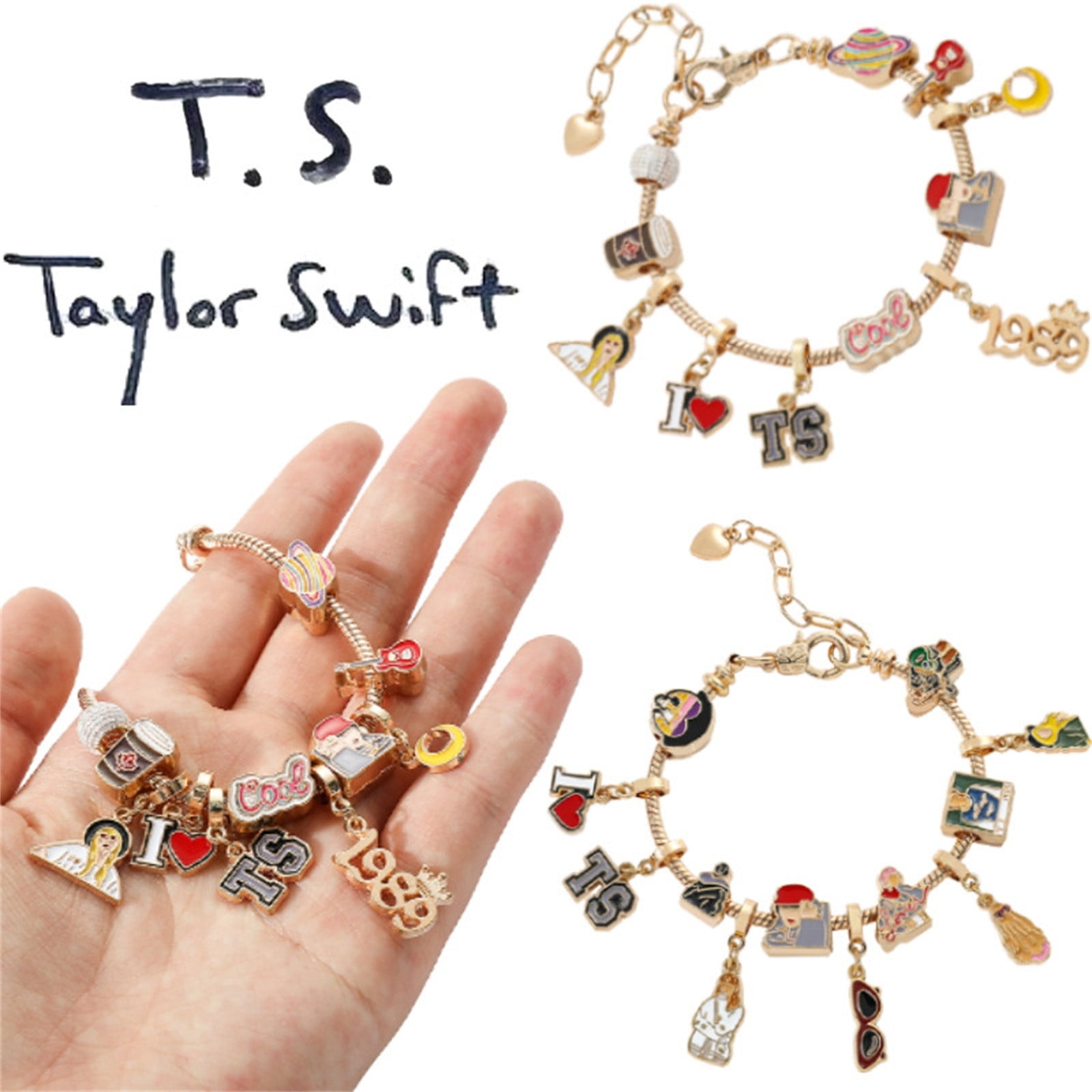 Dangle Charm Bracelet for Taylor Swift Fans (Speak Now, Midnight, Repu –  Charmadise