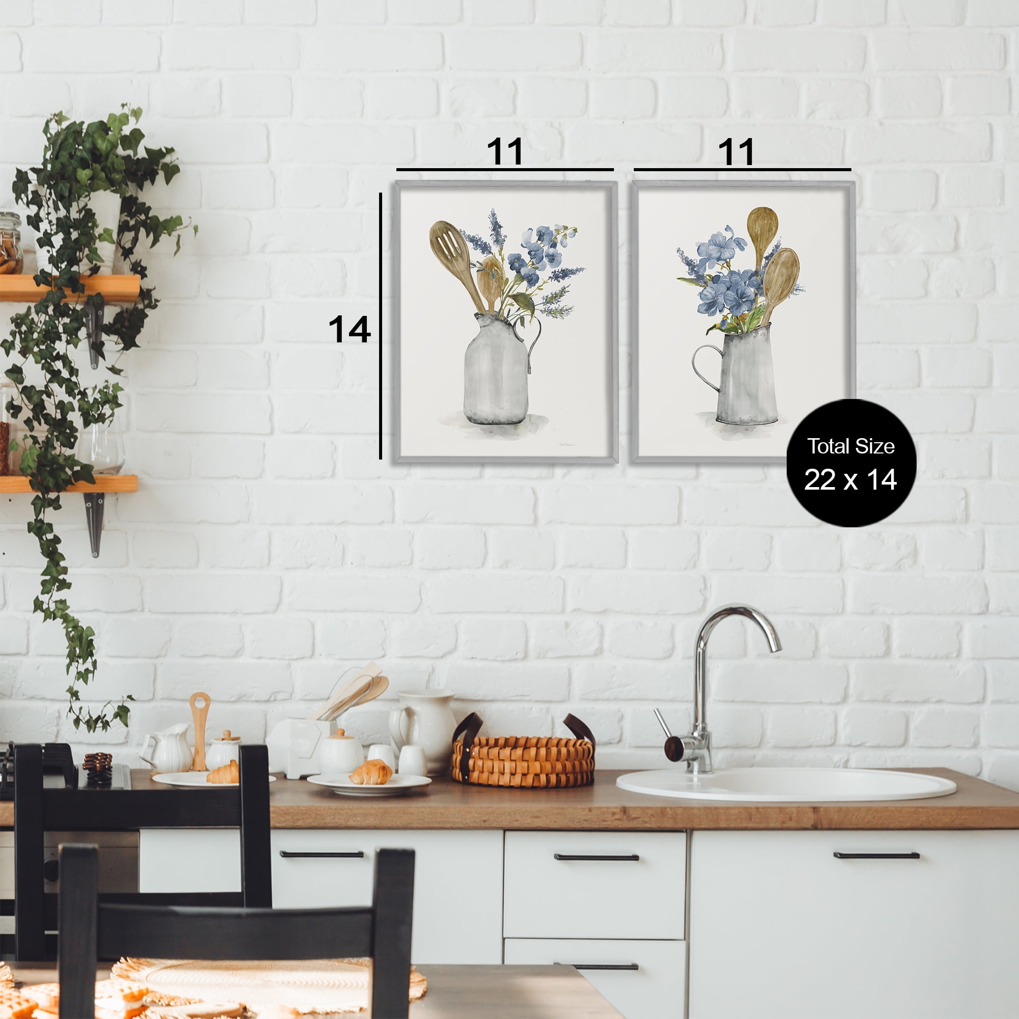 Stupell Industries Kitchen Pitcher Bouquets 2 Piece Gray Framed Giclee Art Set, design by Carol Robinson