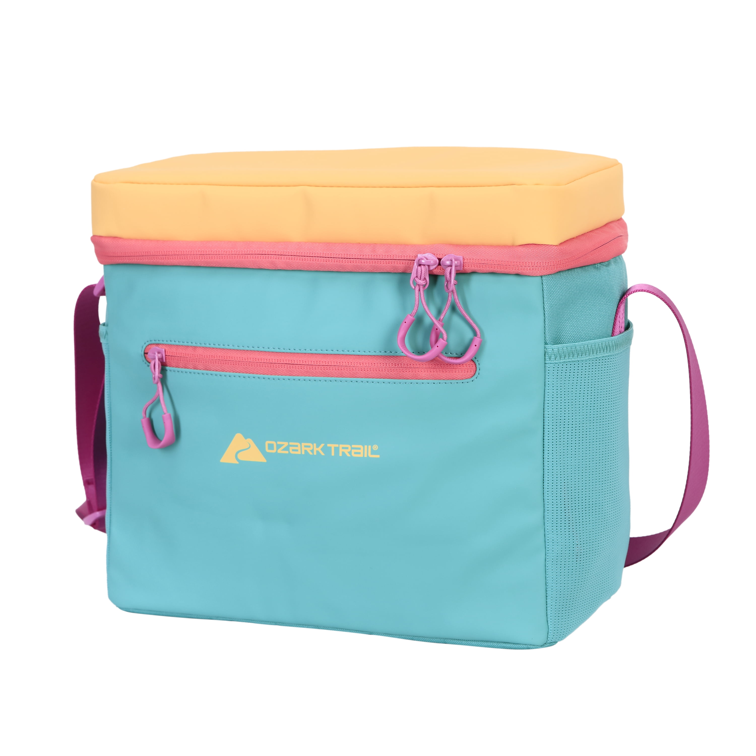 Ozark Trail Coated Soft Side Cooler with Removable Hardliner, 12 Can, 8 Quart Capacity, Summer Vibes Collection, Green/Yellow