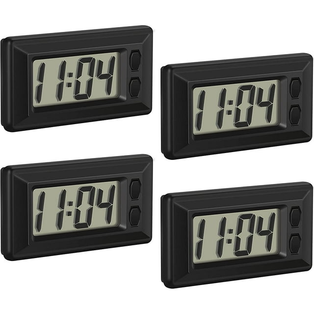 4 Pieces Electronic Clock with Adhesive Pad LCD Digital Car Clock Table Car Dashboard Desk Electronic Clock for Car Dashboard Home Desk Office
