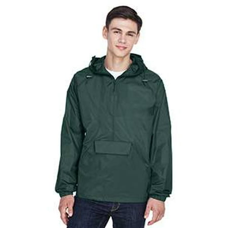 Nylon Pullover - UltraClub 8925 Men's Solid 1/4-Zip Hooded Pullover Pack-Away Coat