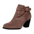 thumbnail image 3 of Kopltyrfg Women Chelsea Ankle Boots Bow Knot Chunky Block Heel Round Closed Toe Zipper Sock Booties Suede Leather Metallic Thick Heels Dress Boot Ladies Vintage Office Wedding Winter Fall Shoes, 3 of 4