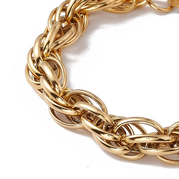 3 pc 304 Stainless Steel Rope Chain Bracelet for Men Women Golden 6-1/2 inch(16.5cm)