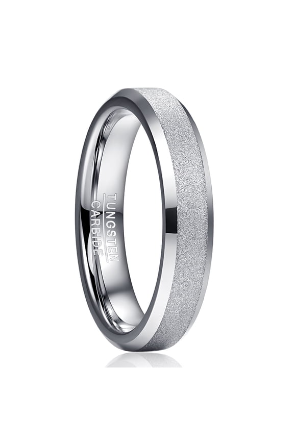 4mm Men's Women's Silver Sandblasting Tungsten Ring Wedding Band with Beveled Edges Size 5-12