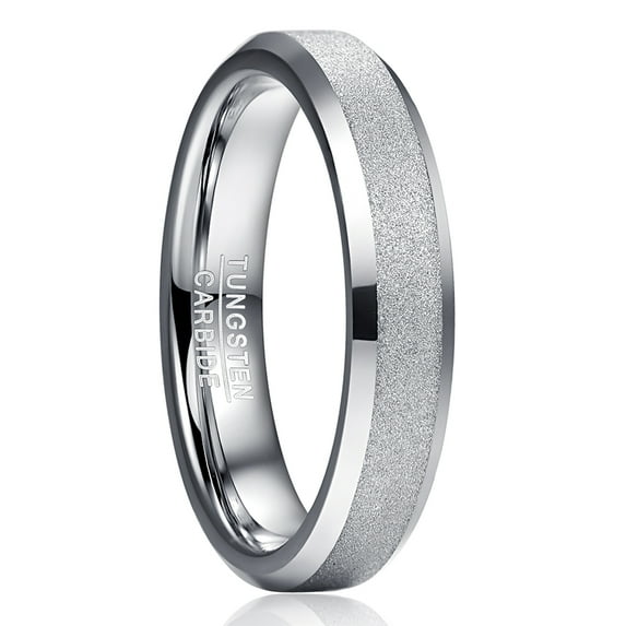 4mm Men's Women's Silver Sandblasting Tungsten Ring Wedding Band with Beveled Edges Size 5-12