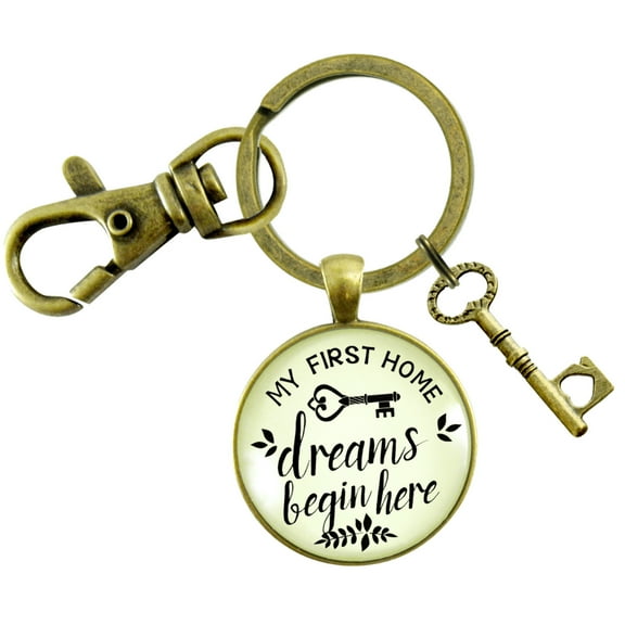 My First Home Gutsy Goodness Bronze Keychain Dreams Begin Here Homeowner Home Buyers Gift
