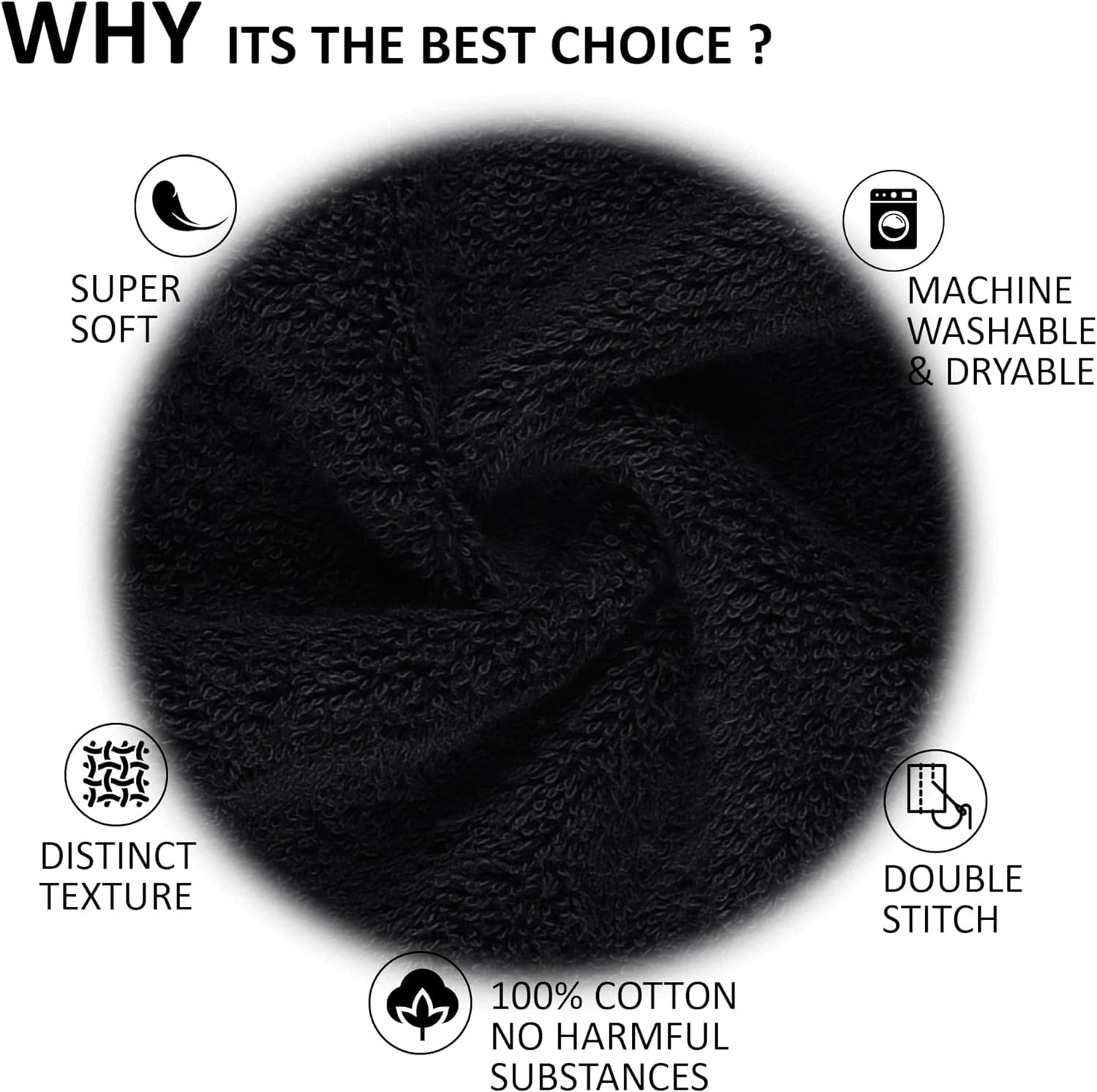 Quick-Dry, Soft & High Absorbent Bath Towels Cotton Turkish Bath Towel Set of 6 | Daily Use 100% Cotton Towels for Bathroom, Gym & More | Bathroom Towels Set (6 Pcs, Black)