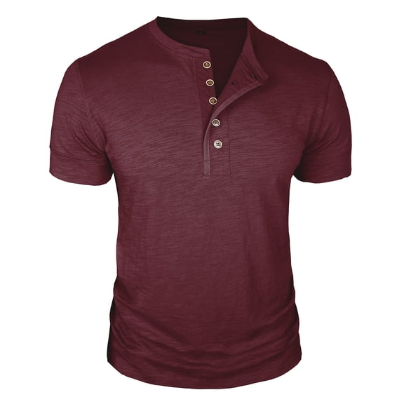 hotojiny Mens Henley Shirts Summer Short Sleeve Casual Button Basic T-Shirts Classic Vintage Tee Crew Neck Muscle Tops