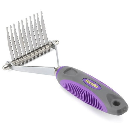 Undercoat Dematting Comb / Rake by Hertzko -Long Blades with Safety Edges - Removes Matts Tangles, & Knots from Cats &