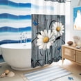 thumbnail image 5 of No Hook Shower Curtain with Built-in Rings - Rustic Daisy Washable Waterproof Fabric Bathroom Curtains for Hotel,Rentals, Stall 36 X 78 Inch , Turquise Wood Textured, 5 of 9