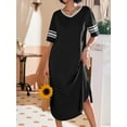 thumbnail image 2 of Avidlove Women's Nightgowns Long Sleepshirt Short Sleeve Oversized Nightdress Sleepwear V Neck Houese Dress Loungwear, 2 of 7