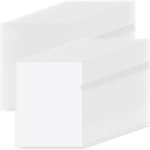 Clear Folders Sleeves Plastic Documents Project Pockets 48 Pack, Fits Letter Size 8.5x11 Paper, L-Shaped File Jackets, Acid-Free Poly Plastic, Transparent