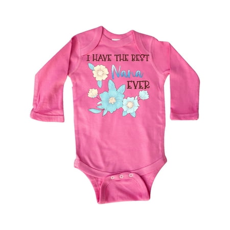

Inktastic I Have the Best Nana Ever with Blue Flowers Gift Baby Boy or Baby Girl Long Sleeve Bodysuit