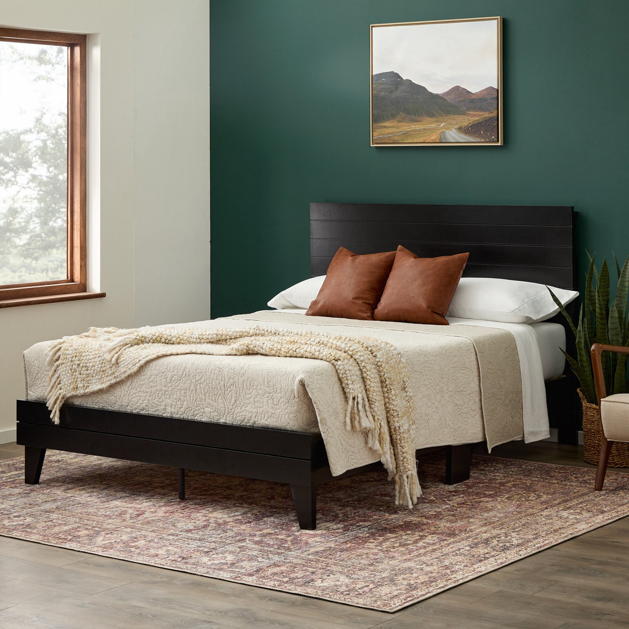 Rest Haven Shadowood Shiplap Platform Bed, Queen, Black