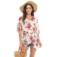 thumbnail image 2 of Sunsent Women's Floral Print Puff Sleeve Kimono Cardigan Loose Casual Cover Up Swimsuit Sunscreen Blouse Tops with Belt S-XXL, 2 of 8