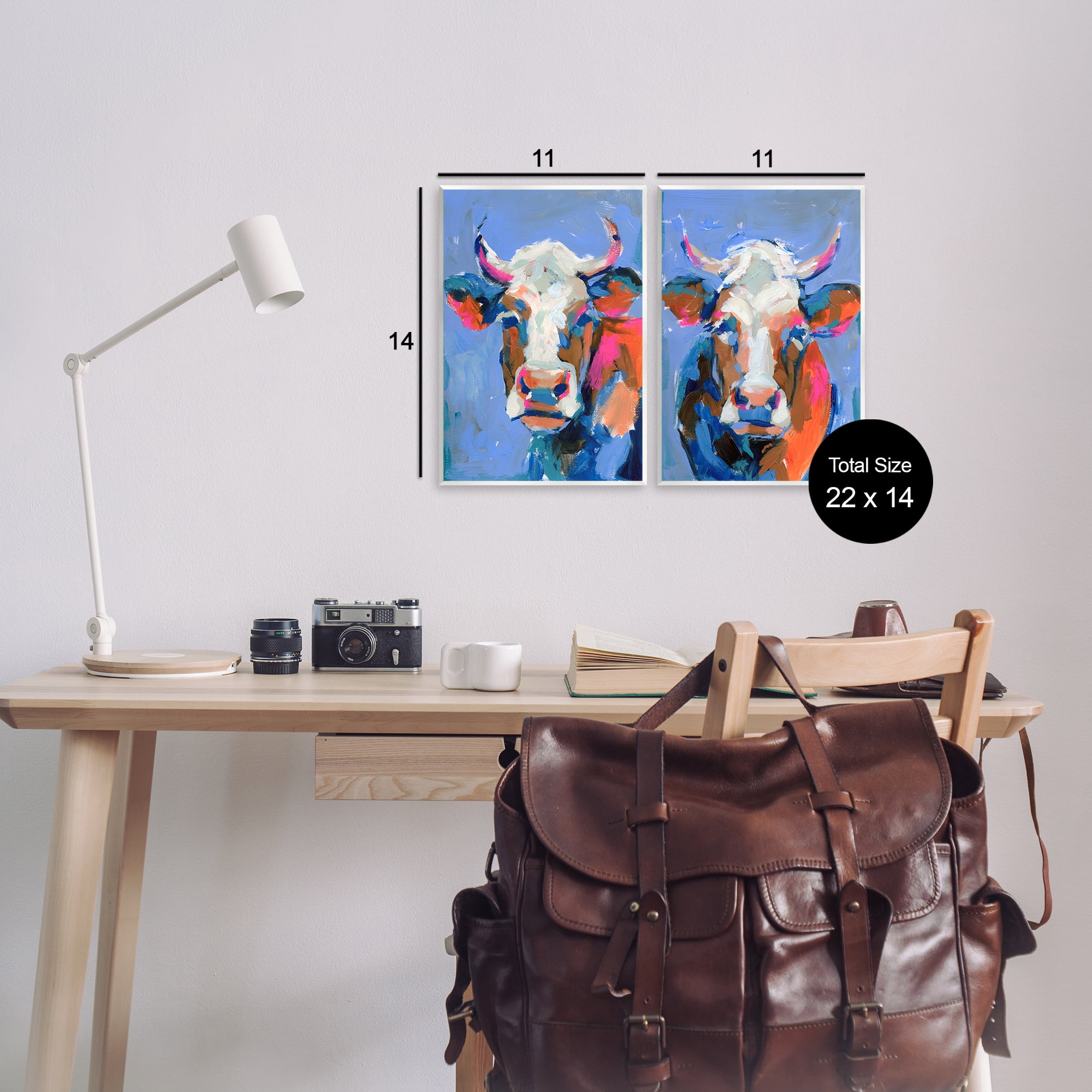 Stupell Industries Guernsey Cow Horned Portrait Animals Painting Unframed Art Print Wall Art, 11 x 14, Set of 2