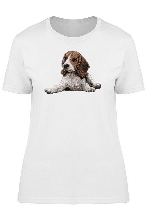 Cute Beagle Dog Sketch T-Shirt Women -Image by Shutterstock, Female Medium