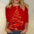 thumbnail image 2 of Womens T-shirts Xmas Tree Print Christmas Shirts 3/4 Sleeve Tops Round Neck Casual Trendy Holiday Graphic Tees (2XL, Red 03), 2 of 5