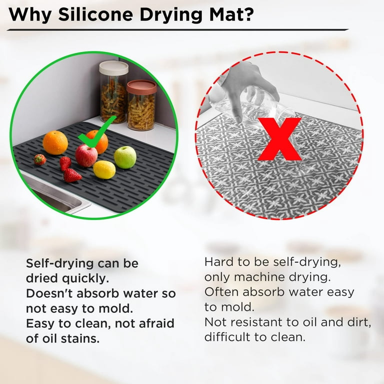 Silicone Drying Mat, XL Size 23” x 18”, Dish Drying Mat, Large Dish Drainer  Mat for Kitchen Counter, Heat Resistant Hot Pot Holder, Non-Slip Silicone  Sink Mat, BPA Free, Dish Washer Safe