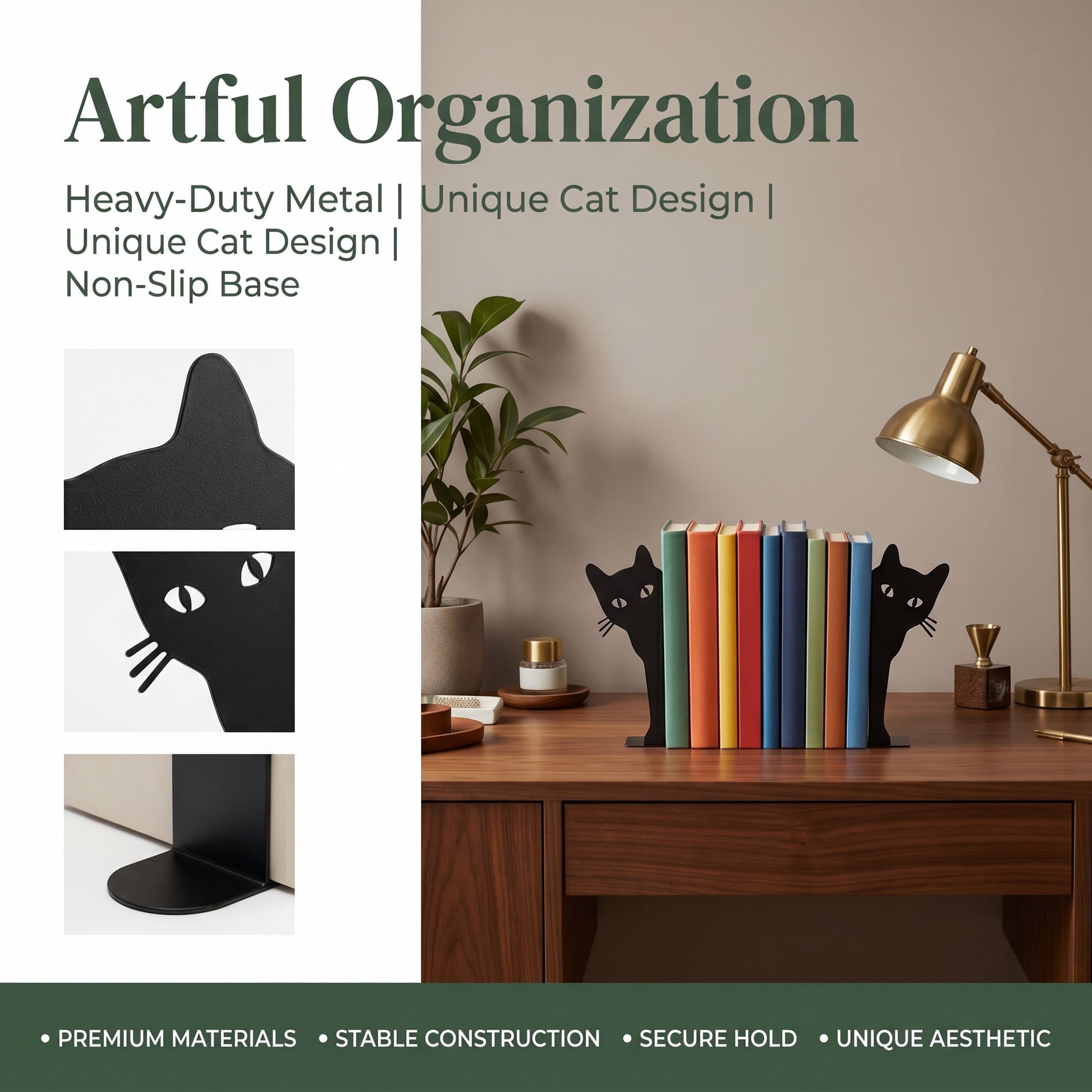 Unique Bargains 2Pcs Decorative Cartoon Metal Bookends Black 7.5*1.2*6.3inch
