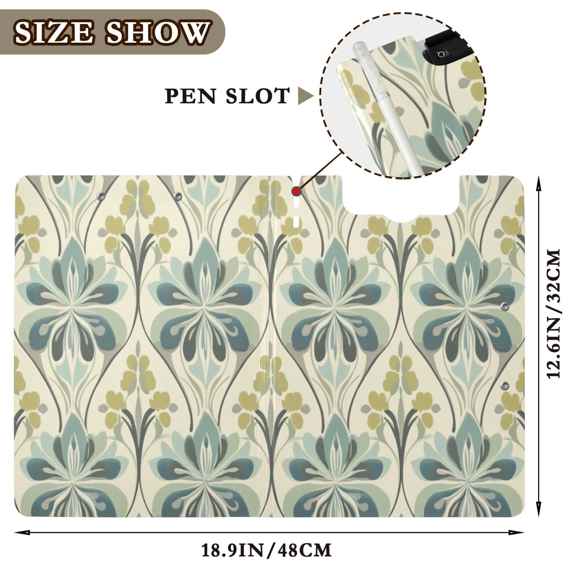 FORMRS A4 Clipboard Folder with Pen Holder Horizontal Foldable School Office Binder, Beige Floral Pattern