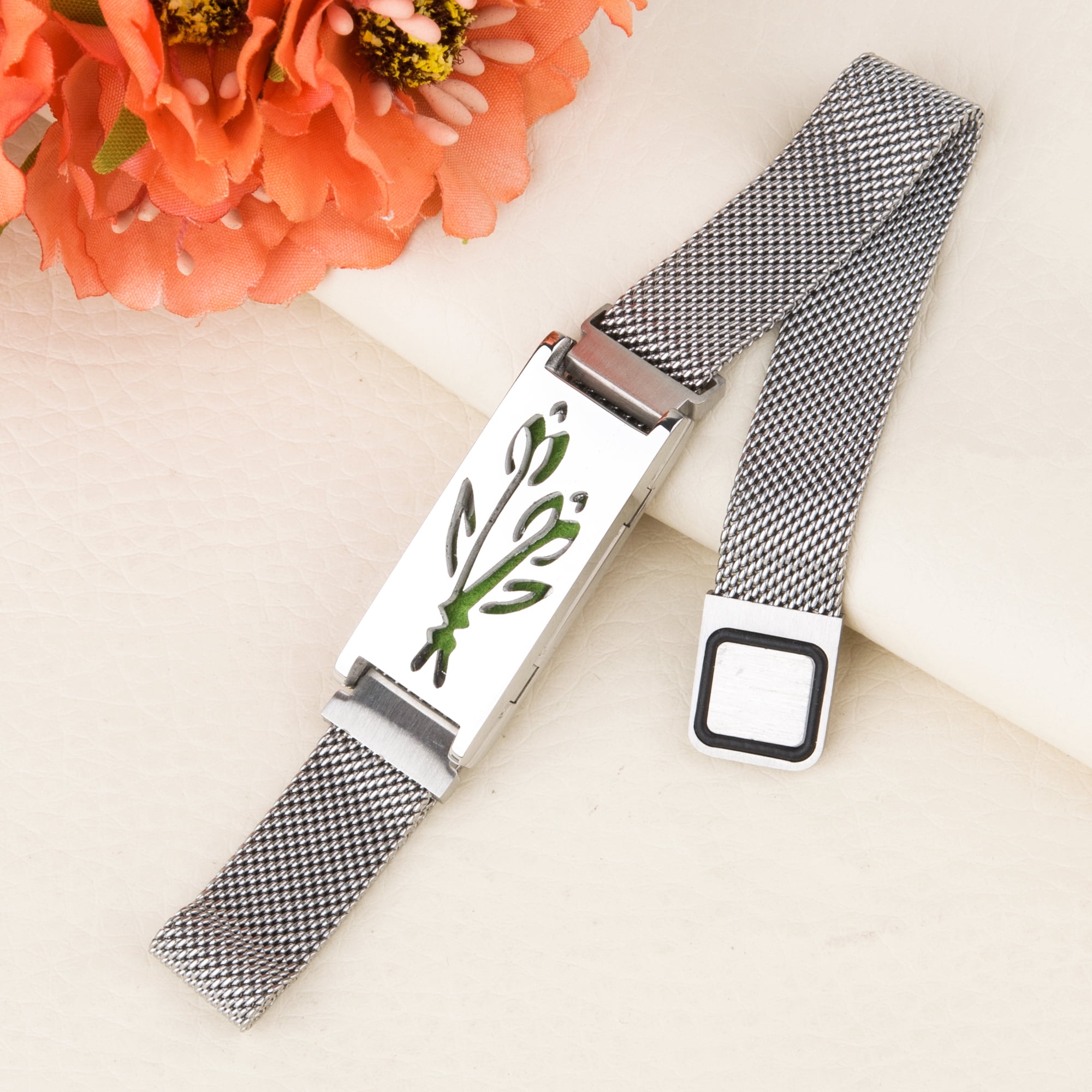 Anavia Essential Oil Bracelets, Aromatherapy Bracelet, Diffuser Bracelet, Aromatherapy Oil Lockets, Diffuser Lockets, Aromatherapy Jewelry, Diffuser Jewelry, With Gifts Box-[Silver]