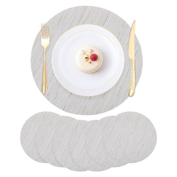 Unique Bargains Set of 6 Round Placemats for Kitchen Dining Table Decor Beige