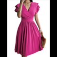 thumbnail image 1 of Robe Midi d'Été 2025 Printemps Col en V Cocktail Invitée de Mariage Coupe Évasée et Robes Évasées Rose Pâle TG, 1 of 7