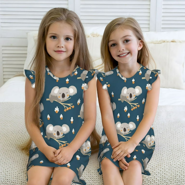 Girls Nightgowns Cute Sleeping Koala Flutter Sleeves Sleepwear Night Sleep Dress for Toddler Girl Pajamas Pjs