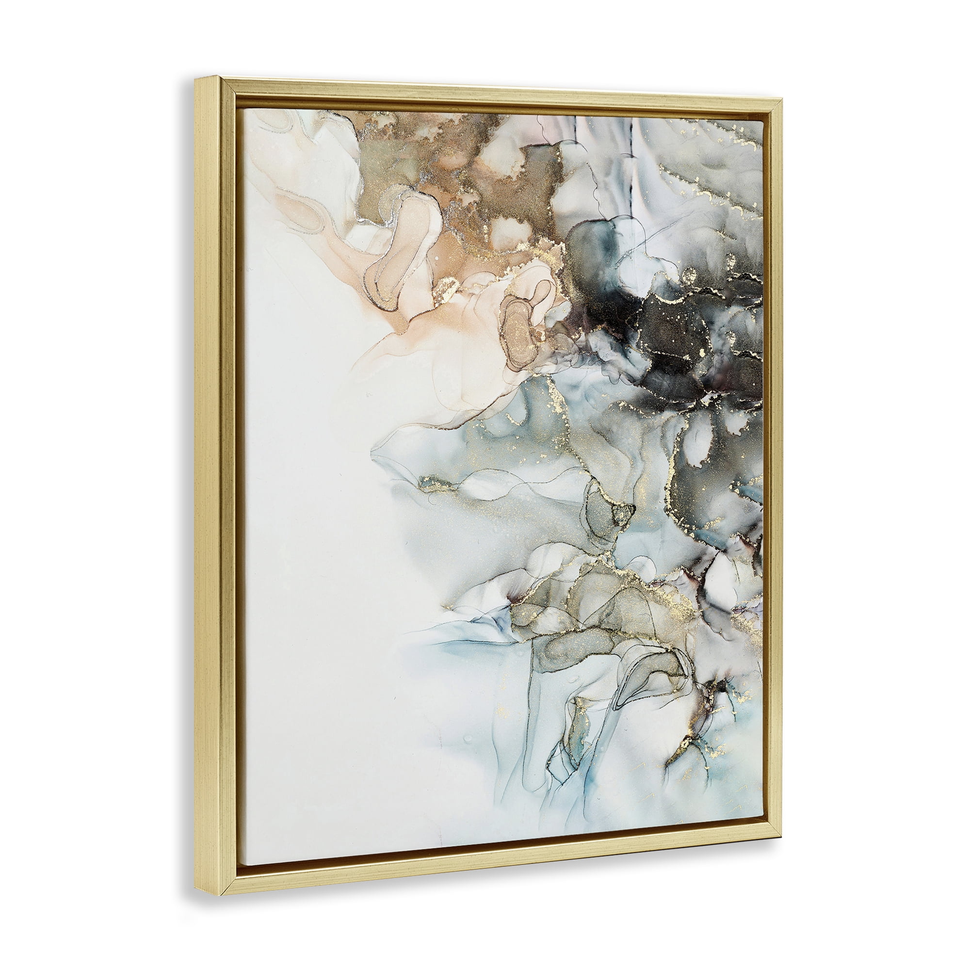 Stupell Industries Glam & Neutral Abstraction Abstract Painting Gold Floater Framed Canvas Art Print Wall Art, 17 x 21