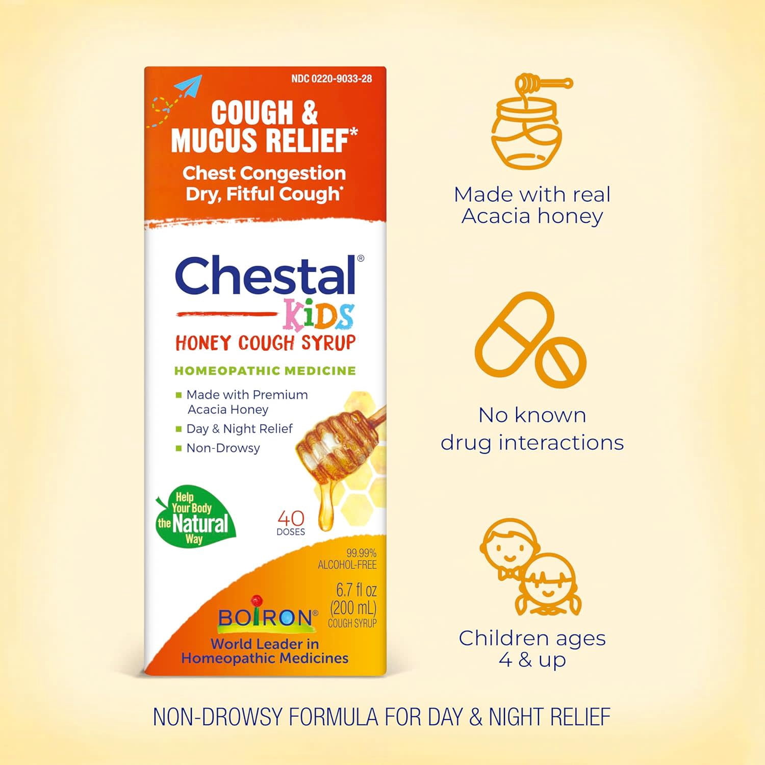 Boiron Chestal Kids Honey Cough Syrup, Homeopathic Medicine for Cough & Chest Congestion, 6.7oz