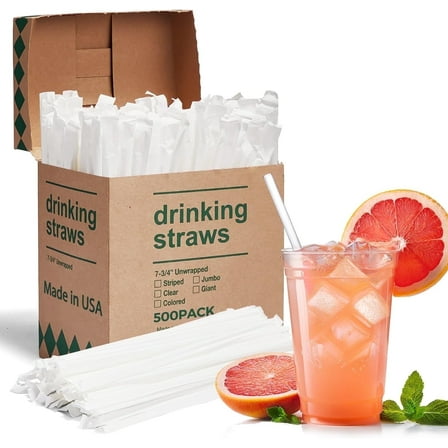 Cozymood 500PCS Individually Wrapped Clear Plastic Straws, 7.75'' Long, 0.24'' Diameter BPA-Free Disposable Drinking Straws for Party, Ball, Cerebration