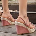 thumbnail image 4 of Rokment Womens Sparkling Rhinestones Wedge Heels Slides Sandals with Convertible Back Strap Stylish Simple Espadrilles Platform Chunky Heeled Slip on Dressy Slippers for Ladies Red Size 9.5, 4 of 7