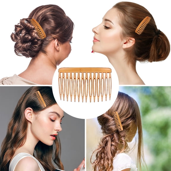 Phenofice 15Pcs Plastic Side Combs Hair Clip Combs Brown Wave Shape for Thin Hair
