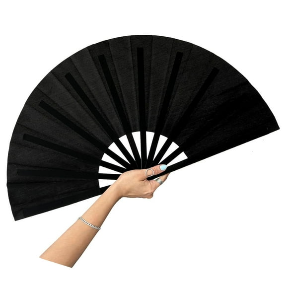 13inch Large Rave Fan Popping Fan Clacking Fans for Line Dancing,Hand Fans for Women Foldable,Boots on The Ground Fan,Portable for Outdoor,Wedding,Party,Decoration(Black,1 Pack)
