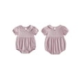 thumbnail image 2 of BemeyourBBs Newborn Baby Girl Summer Clothes Infant Baby Girl Cotton Linen Outfit Bubble Romper Summer Puff Short Sleeve Doll Collar Cute Solid Color Bodysuit Jumpsuit Playsuit, 2 of 9