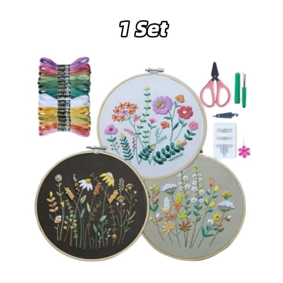 ETSPIL 3 Pack Beginner Embroidery Kits for Adults, DIY Starter Set with Stamped Flower Designs, Embroidery Hoop, Colorful Threads, Tools, Step-by-Step Instructions & Video Tutorial