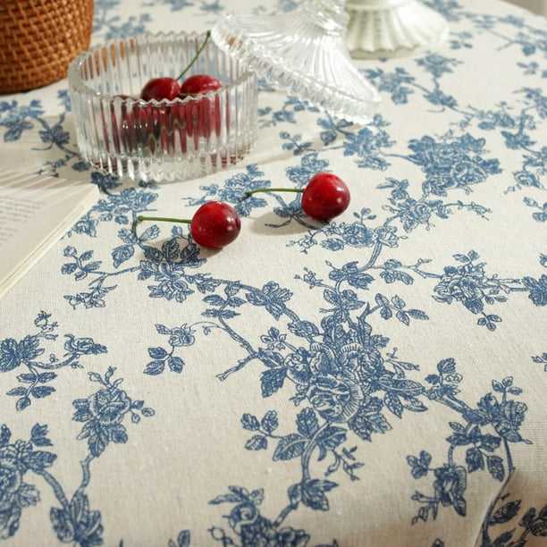 スイーツ柄 ブルー *vintage cotton mat ❀blue flower テーブルマット