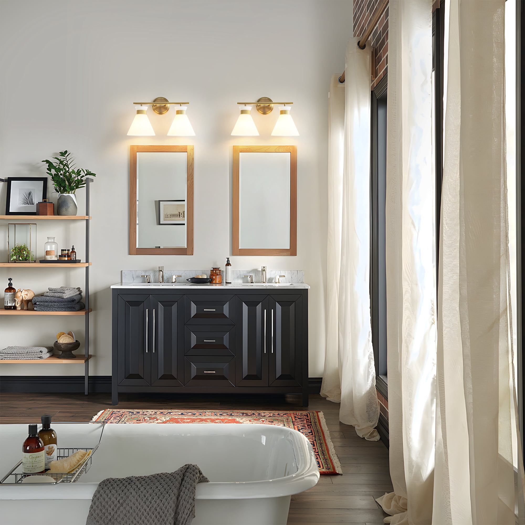 KAISITE 2-Lights Vanity Lights for Bathroom Gold Wall Sconce Lighting with Frosted Milky Glass for over Mirror Bedroom Hallway