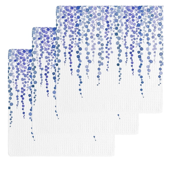 Navy Blue Polka Dots Kitchen Dish Towels for Drying Dishes Set of 3, Vintage Abstract Art Watercolor Waffle Weave Microfiber Hand Tea Bathroom Towels Quick Dry & Absorbent Towel 12x12
