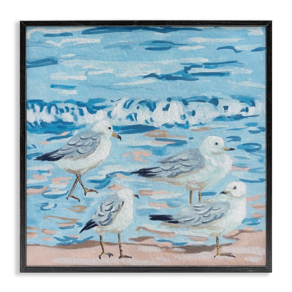 Stupell Industries Coastal Modern Sea Birds on Shore Black Framed Giclee Art, 12 x 12, by Melissa Wang