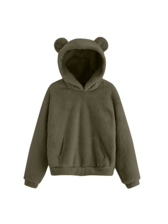 Hoodies for Men Pullover Women And Men And Bear Ears Hooded Fleece Sweatshirt Warm Pullover With Cozy Hood For Adults Green
