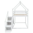thumbnail image 2 of Kacho House Bunk Bed Twin over Twin with Slide and Storage Stairs, Wood Bunk Bed Frame with Roof and Safety Guardrails, Floor Bunk Bed for Teens , Fun Play Design, White, 2 of 9