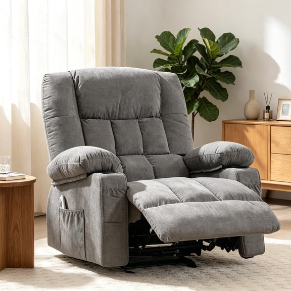 Centilab Massage Recliner Chair for Living Room, Adjustable Reclining Chair Home Theater with Convient Storage Pocket and Cup Holders,grey-1