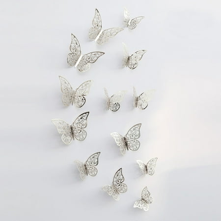 12pcs/set 3D Butterfly Wall Stickers Removable Mural Stickers DIY Art Wall Decals Decor with Glue for Bedroom Wedding