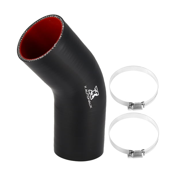 Manguera de silicona Unique Bargains 63mm 2.48 ID 45 Grado con Abrazaderas Negro Rojo