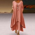 thumbnail image 2 of JUNWELL Robes d'Été Grande Taille pour Femmes à Manches Longues en Coton et Lin Décontractées Amples Unies Irrégulières Robe Maxi pour Femmes, 2 of 5