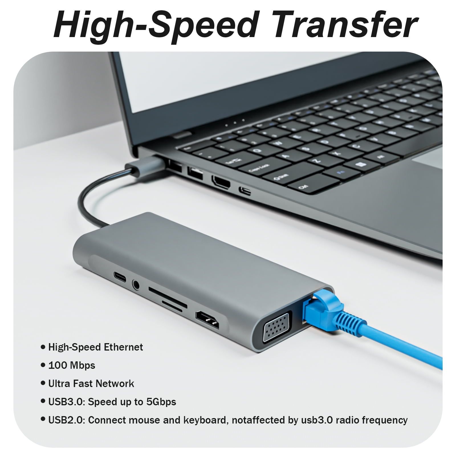 SANPTENT USB C Hub, 11-in-1 Docking Station Multiport Adapter, 4K HDMI-compatible VGA 4 USB Data Transfer Ports 100W PD Charging, Audio SD/TF for MacBook Pro/Air, Other Type C Laptops