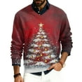 thumbnail image 2 of Wutalume Men's V-Neck Christmas Print Sweater, Long Sleeve Ribbed Knit Pullover, Cozy Stretch Top for Holiday Parties, Casual Comfort and Layering,White 3XL, 2 of 6